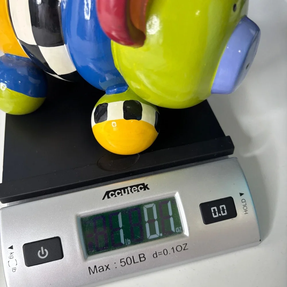 Postmodern Memphis Style Ceramic Piggy Bank Colorful Checkerboard Geometric Pig